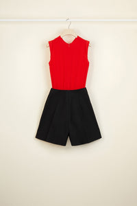Combinaison bicolore en soie et coton - Noir et Rouge