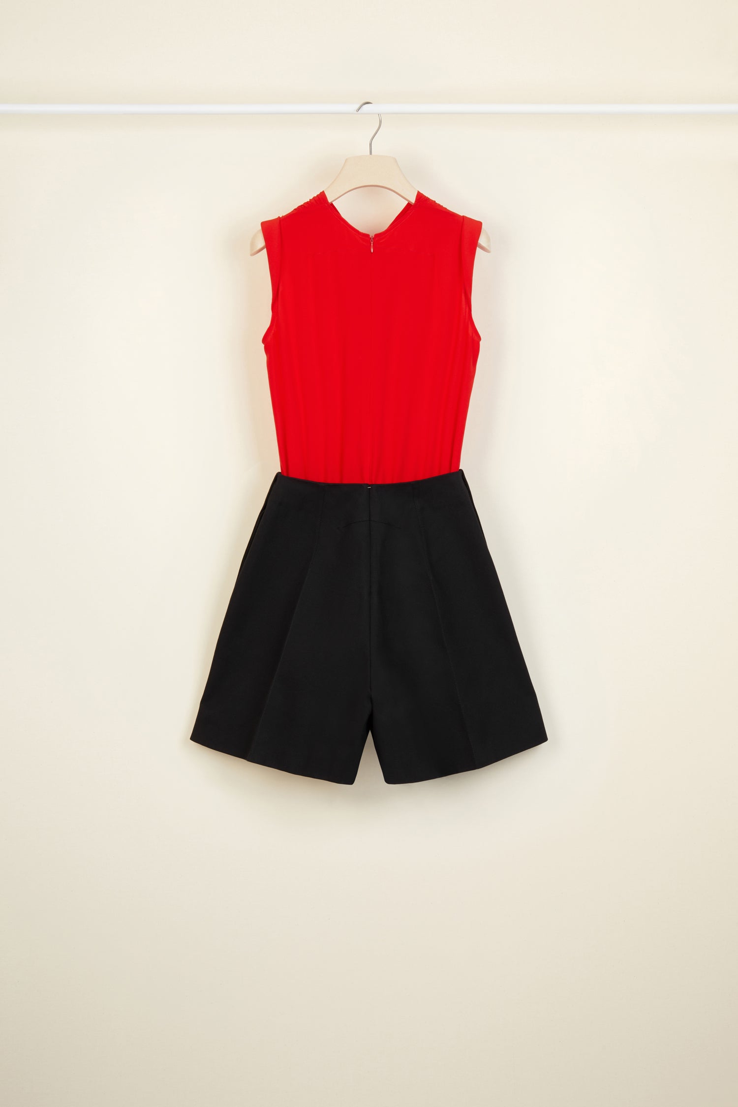 Combinaison bicolore en soie et coton - Noir et Rouge