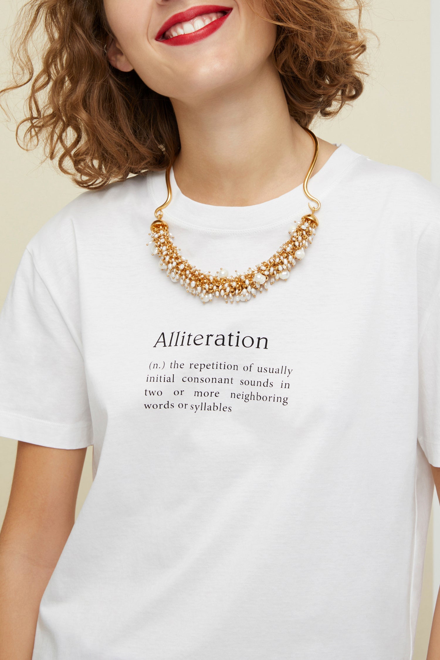 Collier en laiton doré et perles - Or