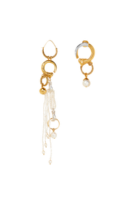 Boucles d'oreilles asymétriques en laiton et perles - Or