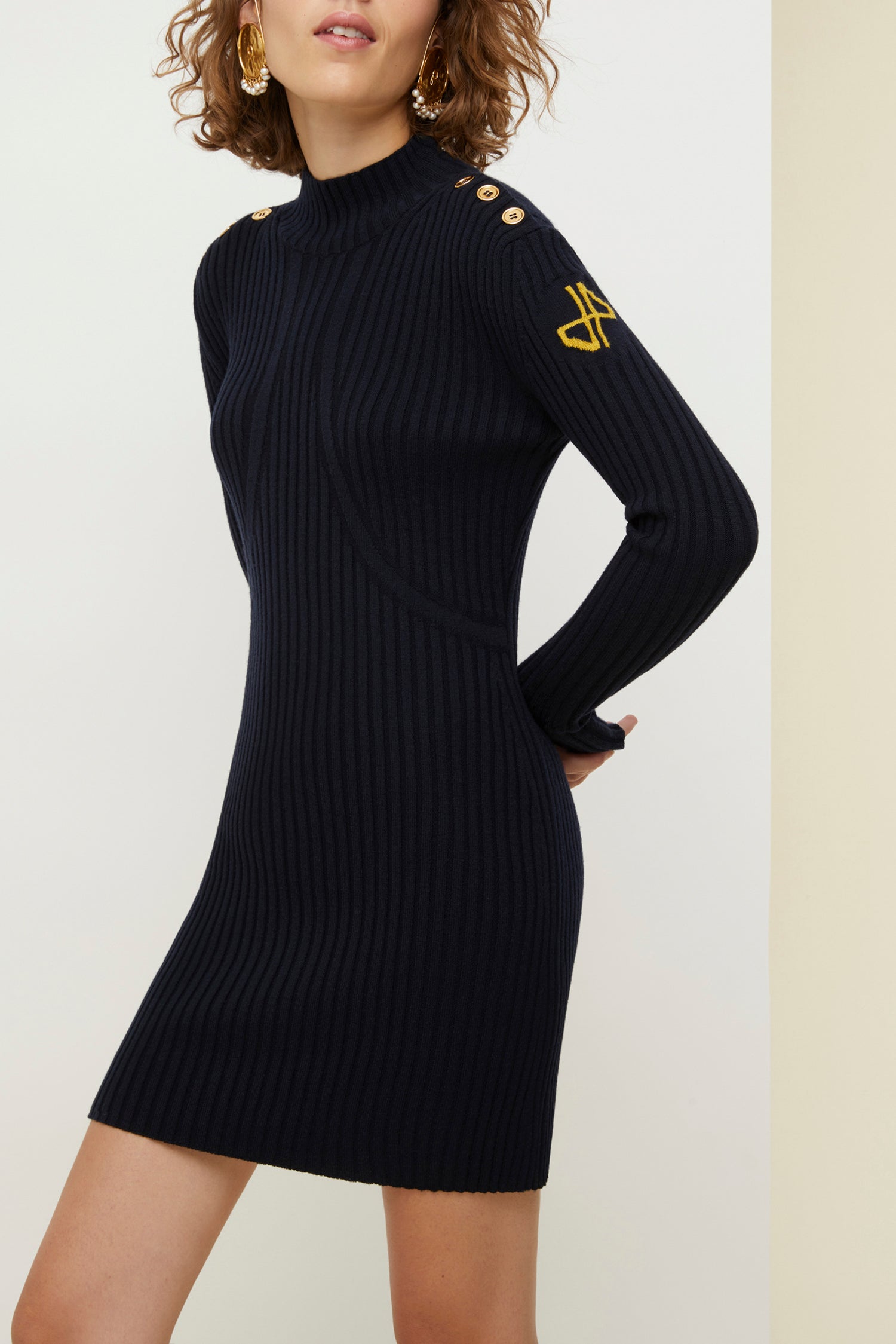 Robe en maille à découpes - Bleu Marine et Noir