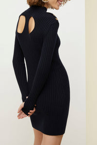 Robe en maille à découpes - Bleu Marine et Noir