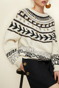 Pull en laine à motifs jacquard et ex-votos - Ex Voto