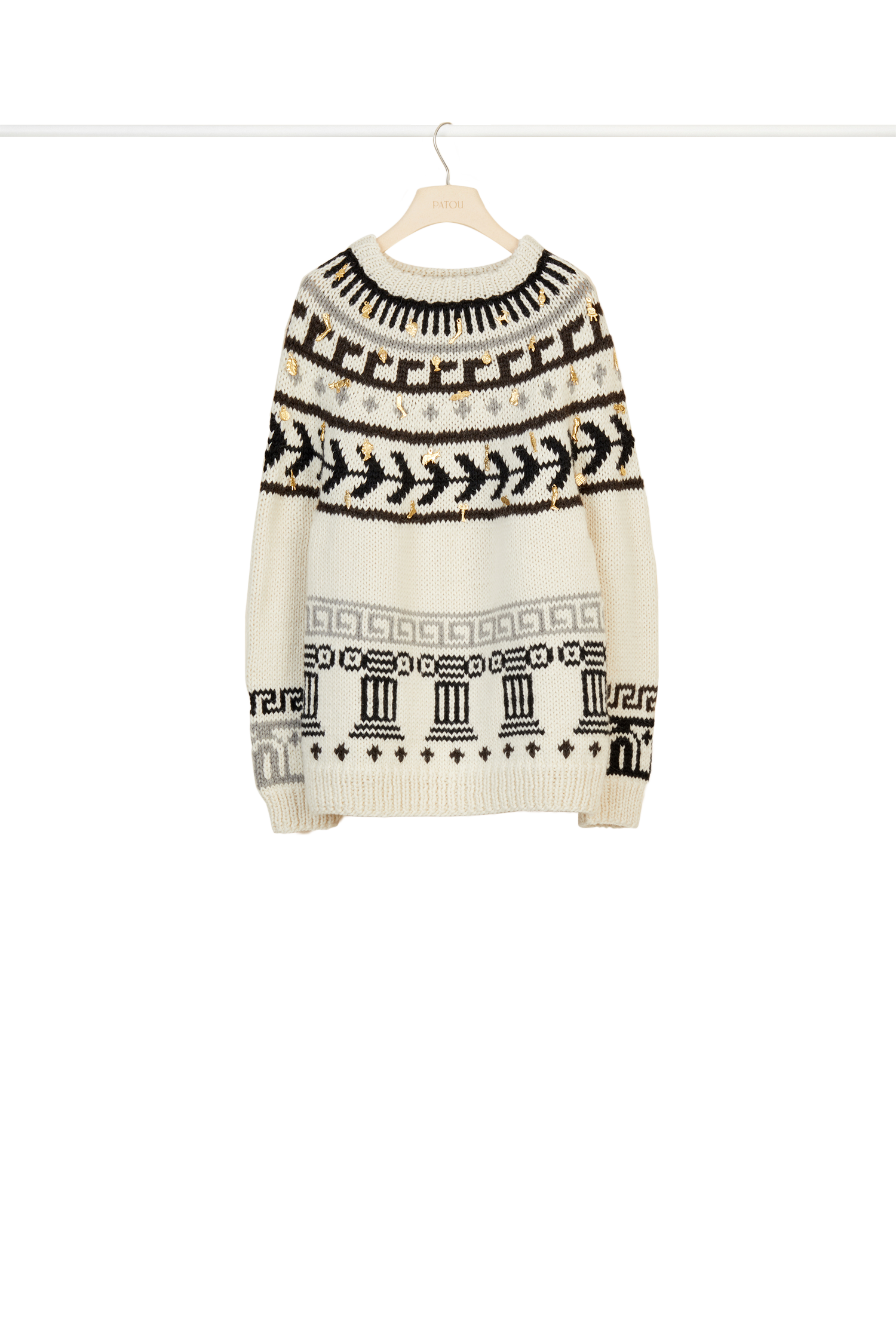 Pull en laine à motifs jacquard et ex-votos - Ex Voto