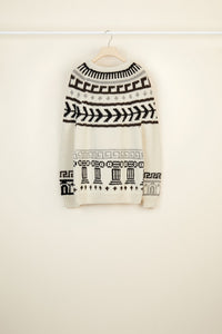 Pull en laine à motifs jacquard et ex-votos - Ex Voto