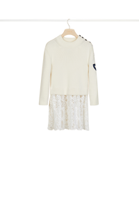 Pull breton en coton avec décoration guipure - Crème