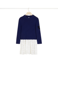 Pull breton en coton avec décoration guipure - Bleu Persan