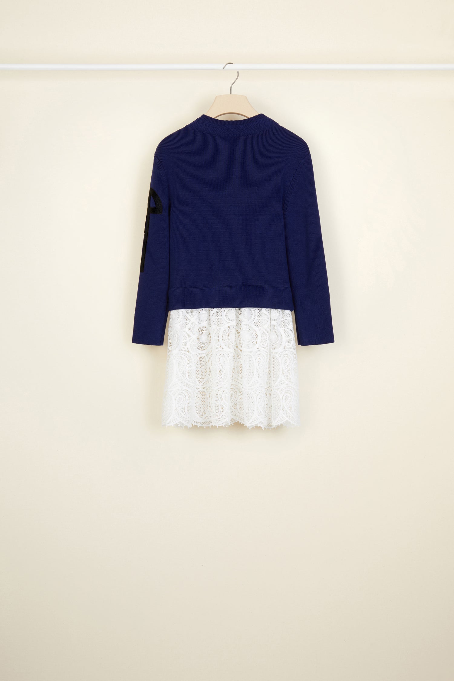 Pull breton en coton avec décoration guipure - Bleu Persan