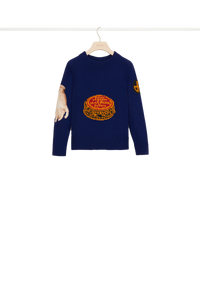 Pull en jacquard brodé - Bleu Persan