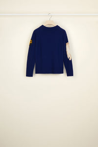 Pull en jacquard brodé - Bleu Persan