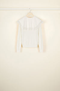 Pull fin à col crochet - Crème