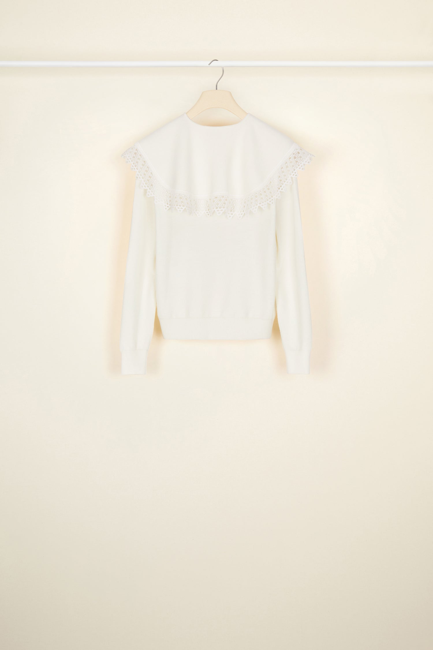 Pull fin à col crochet - Crème