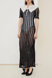 Robe longue bicolore en crochet - Noir et Blanc