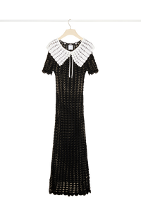 Robe longue bicolore en crochet - Noir et Blanc