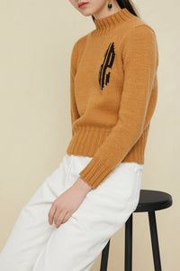 Pull court en laine à intarsia - Cuivre
