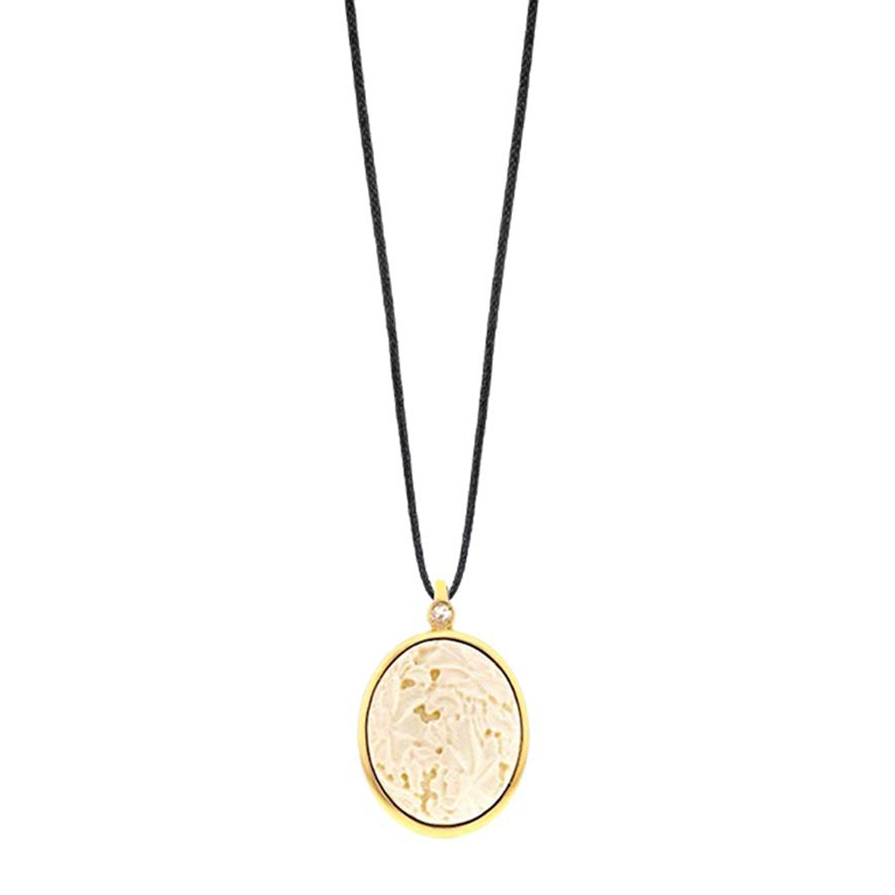 Pendentif Victoria en Or Rose 18K & Diamant Brun et Fossile Ivoire