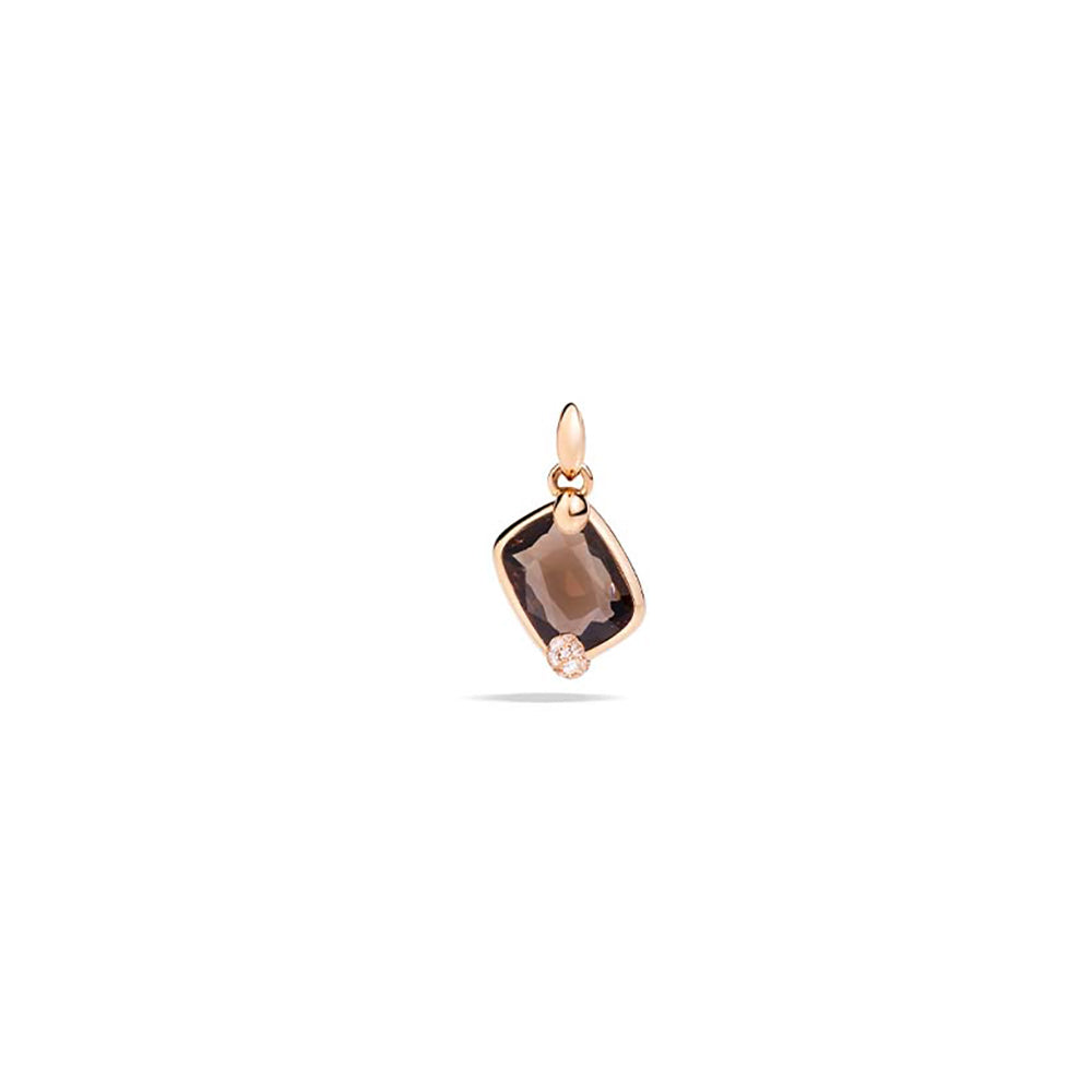 Pendentif Ritratto en Or Rose 18K, Diamant Blanc & Quartz Fumé