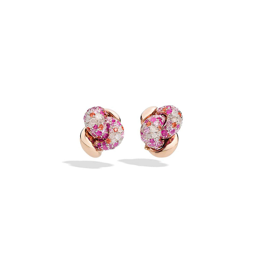 Boucles d'oreilles Tango en Or Rose 18K & Diamant Icy et Saphir Rose & Orange