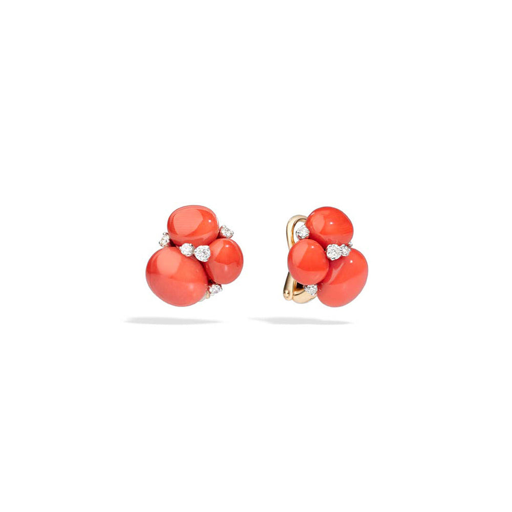 Boucles d'oreilles clips Capri en Or Blanc & Rose 18K & Diamant Blanc et Corail