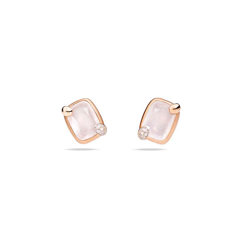 Boucles d'oreilles Ritratto en Or Rose & Blanc 18K & Quartz Blanc et Diamant Icy