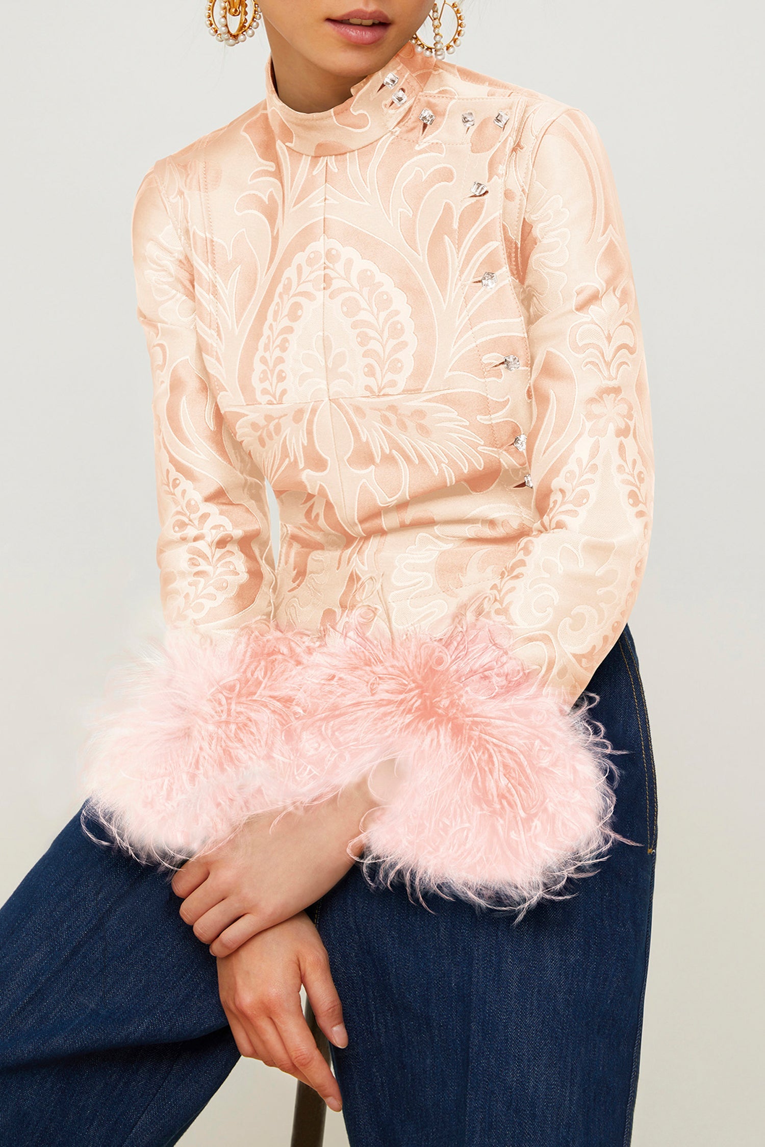 Veste en jacquard avec plumes - Fleur de Pêche