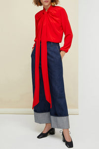 Blouson en soie à lavallière - Rouge