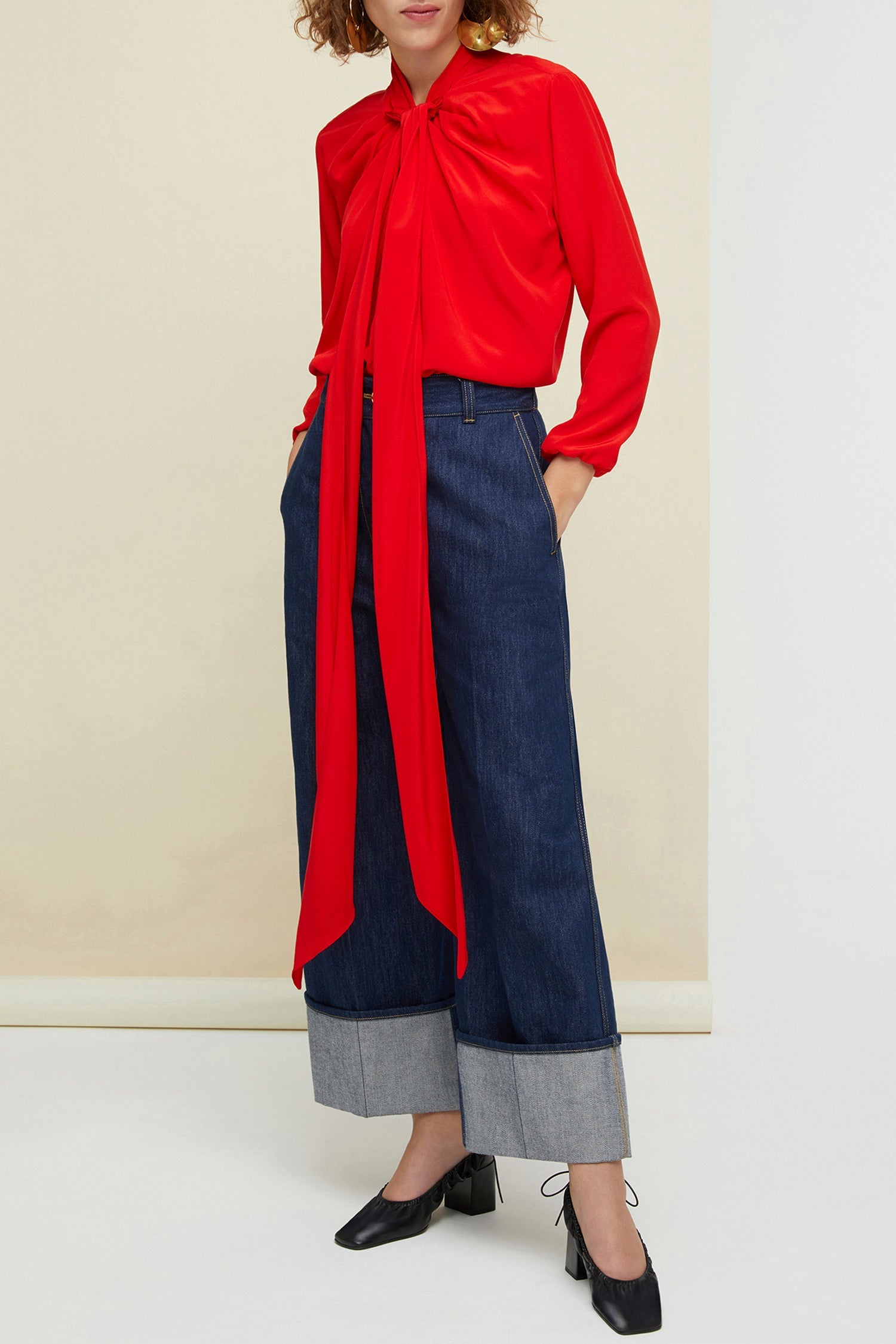 Blouson en soie à lavallière - Rouge