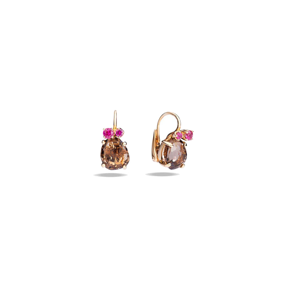 Boucles d'oreilles Bahia en Or Rose 18K & Rubis et Quartz Fumé