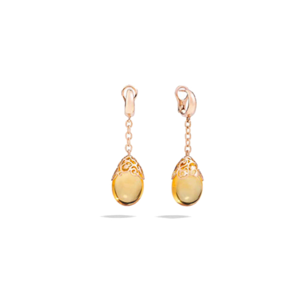 Boucles d'oreilles Arabesque en Or Rose 18K & Ambre