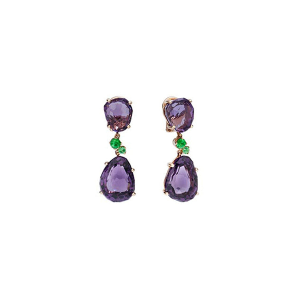 Boucles d'oreilles Bahia en Or Rose 18K & Améthyste et Grenat tsavorite