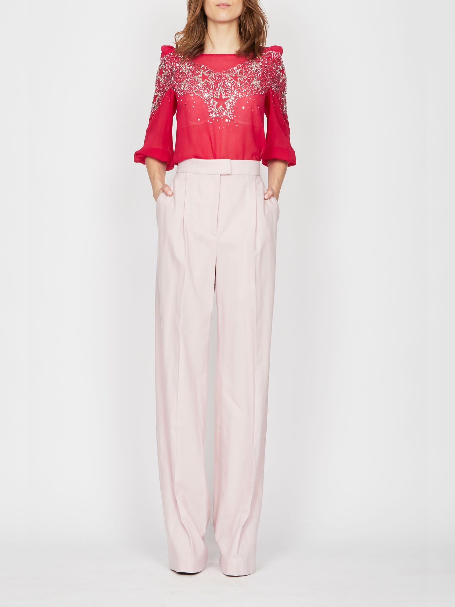 Blouse E.Franchi à strass en soie  - Rose