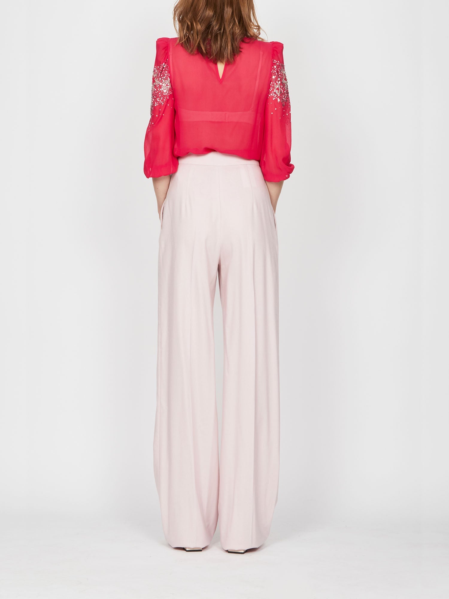 Blouse E.Franchi à strass en soie  - Rose