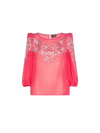 Blouse E.Franchi à strass en soie  - Rose