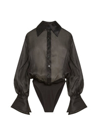 Body-chemise en soie - Noir