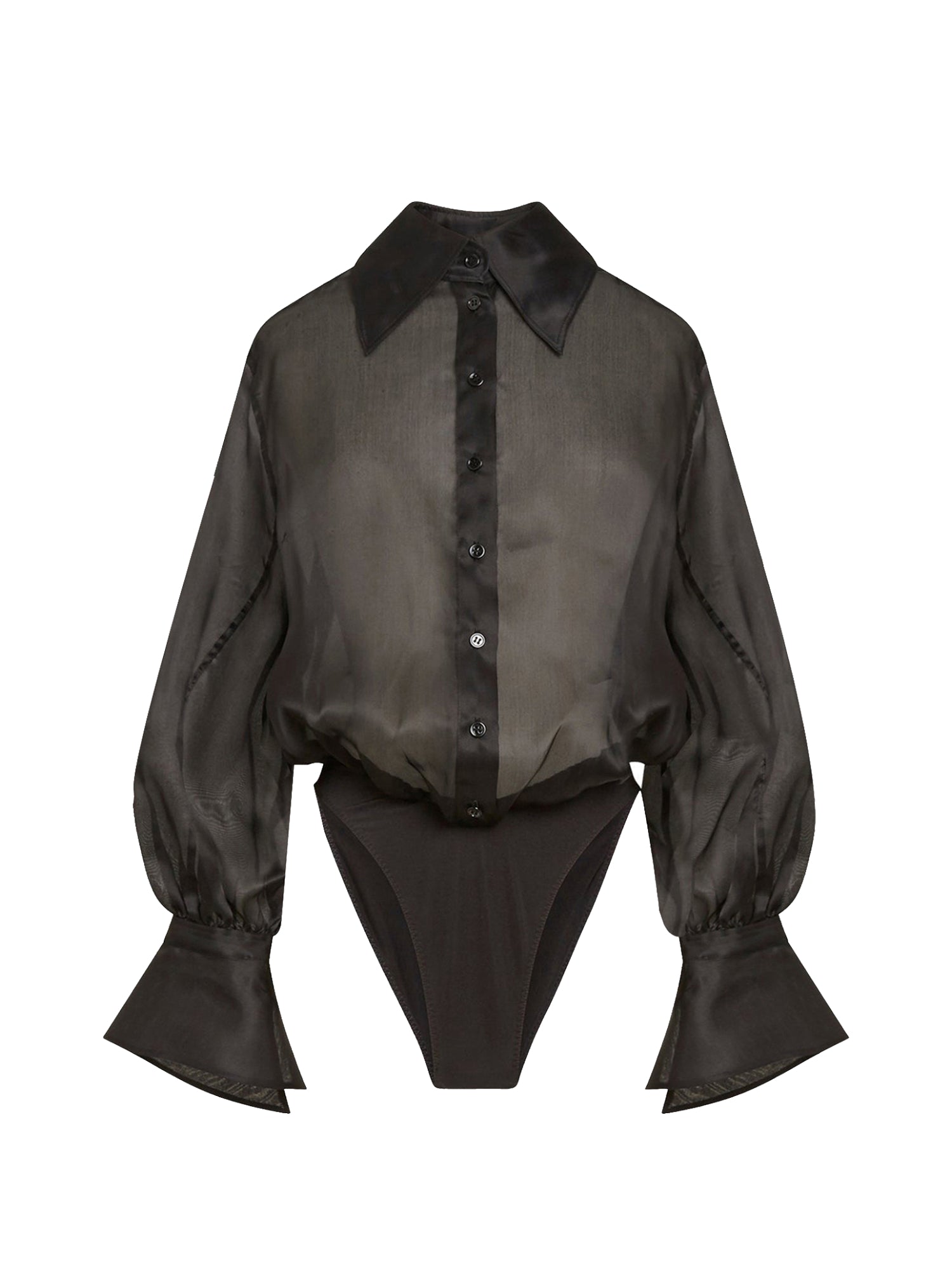 Body-chemise en soie - Noir