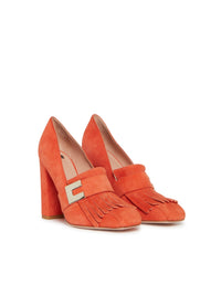 Mules E.Franchi détails franges en daim - Orange