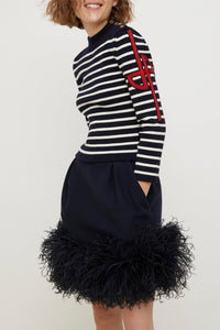 Jupe courte à plumes - Bleu Marine
