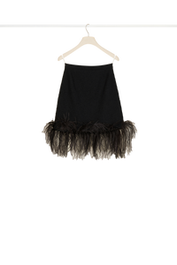 Jupe courte en tweed à plumes - Noir
