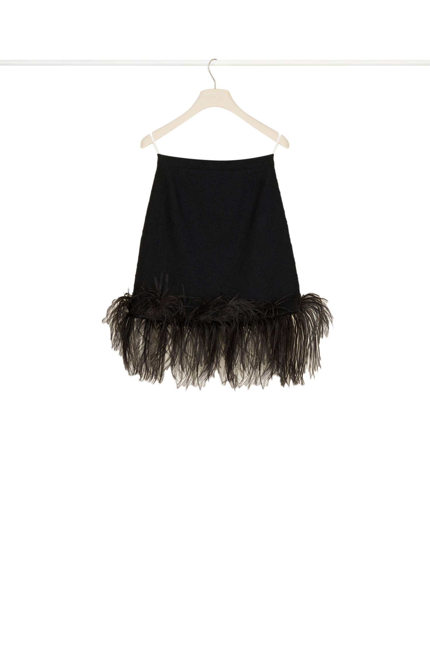 Jupe courte en tweed à plumes - Noir