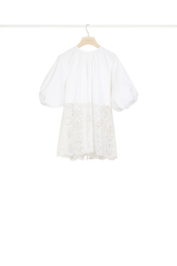 Top Communion en coton et guipure - Blanc