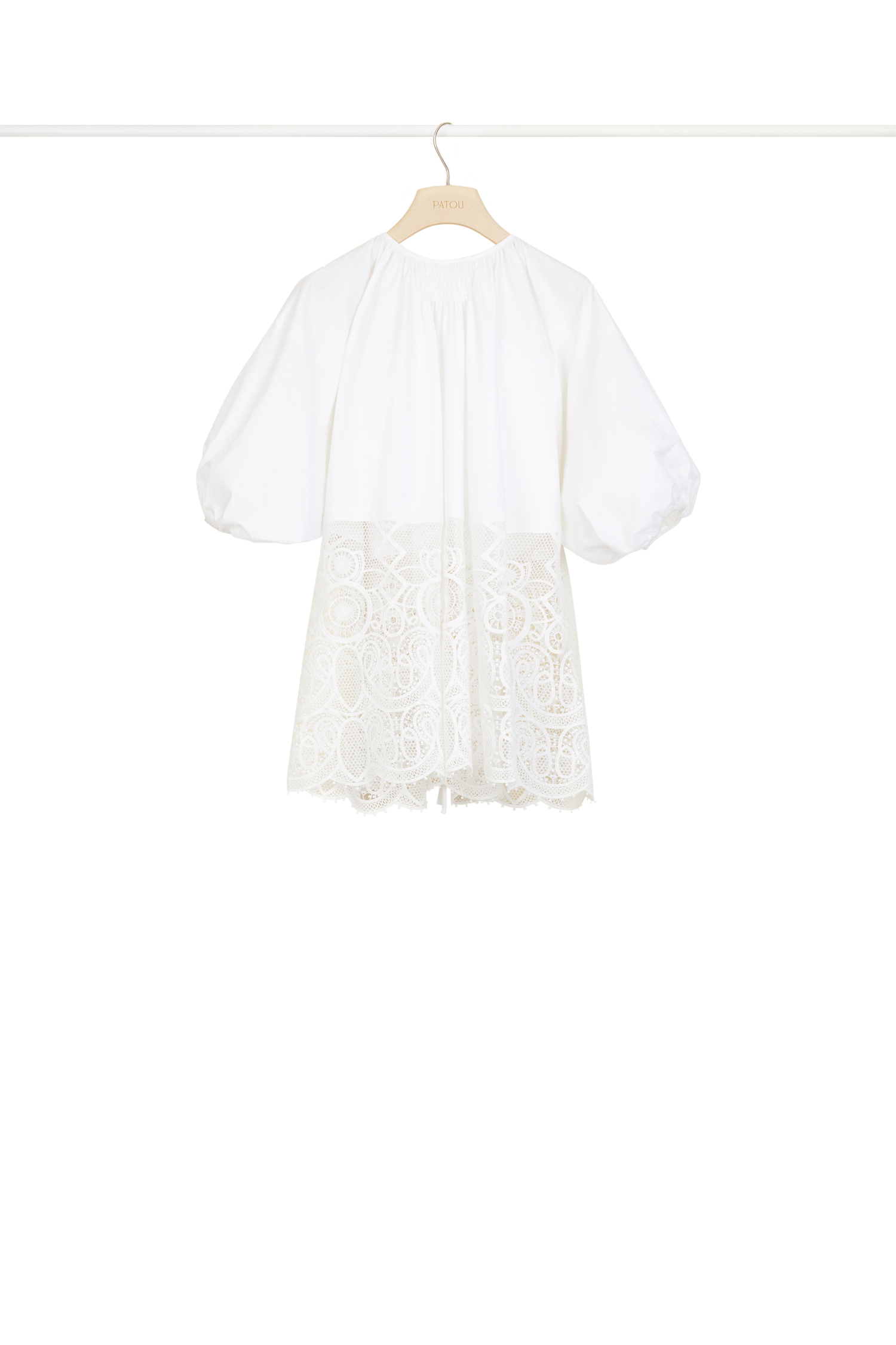 Top Communion en coton et guipure - Blanc