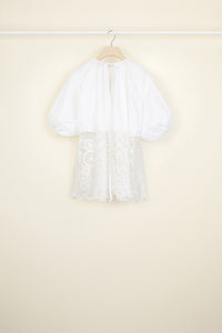 Top Communion en coton et guipure - Blanc