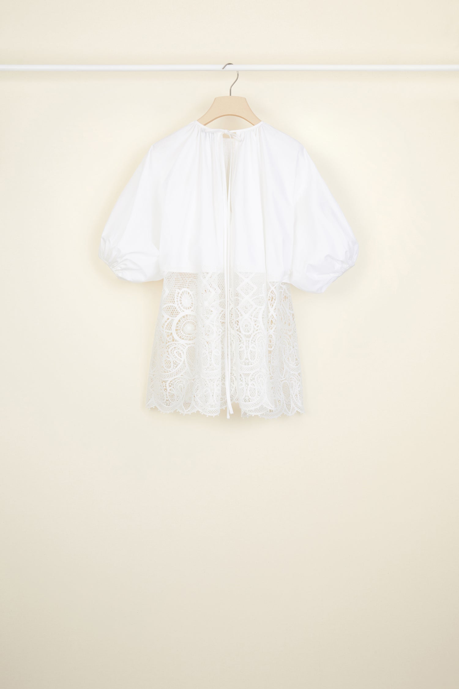 Top Communion en coton et guipure - Blanc