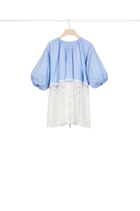 Top Communion en coton et guipure - Bleu
