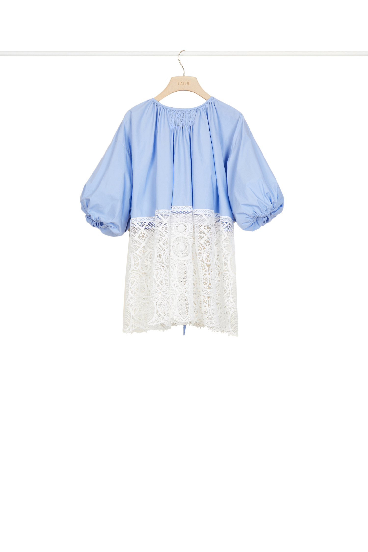 Top Communion en coton et guipure - Bleu