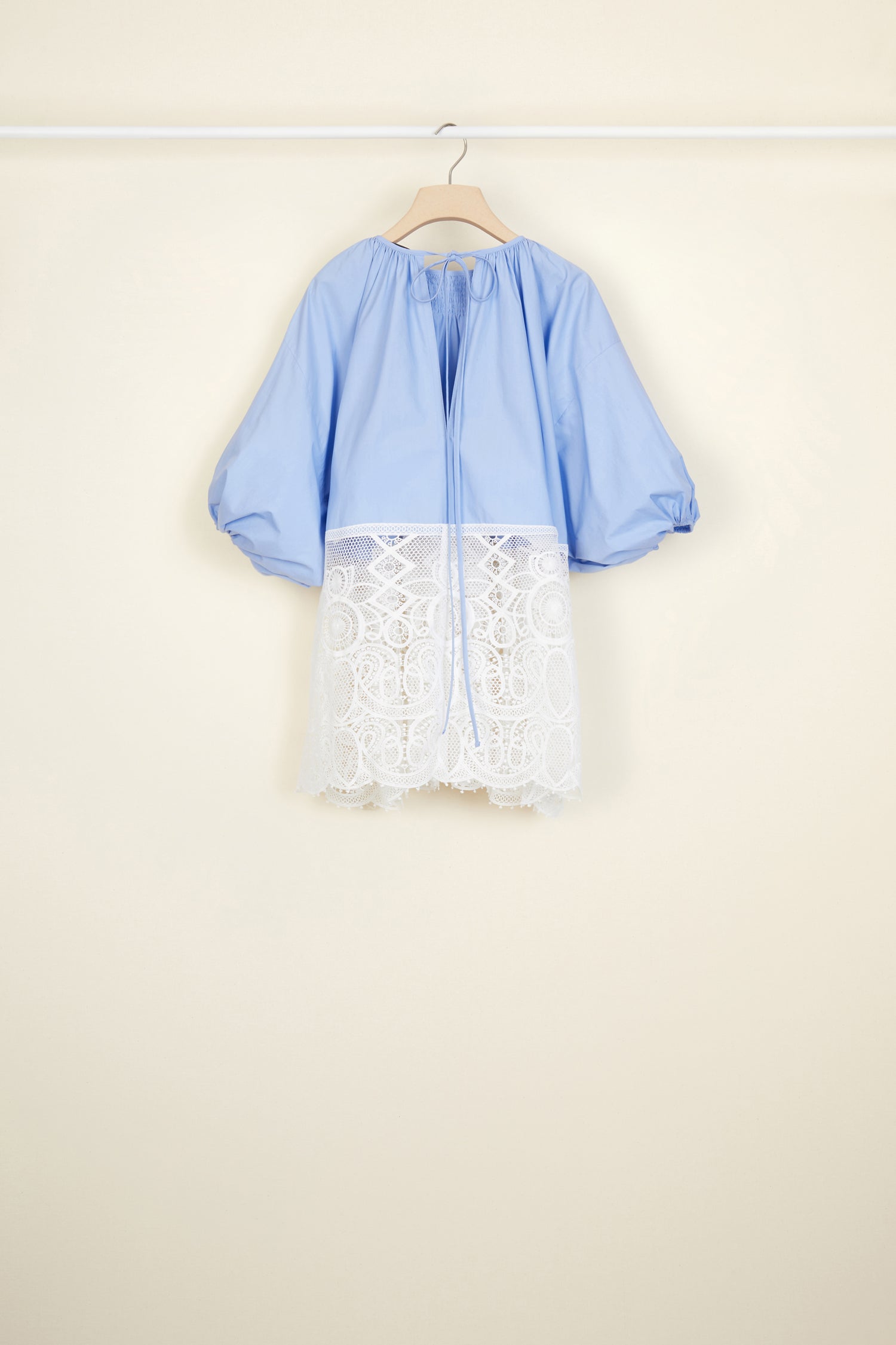 Top Communion en coton et guipure - Bleu