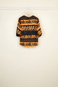 Blouse imprimée à manches ballons - Noir et ocre