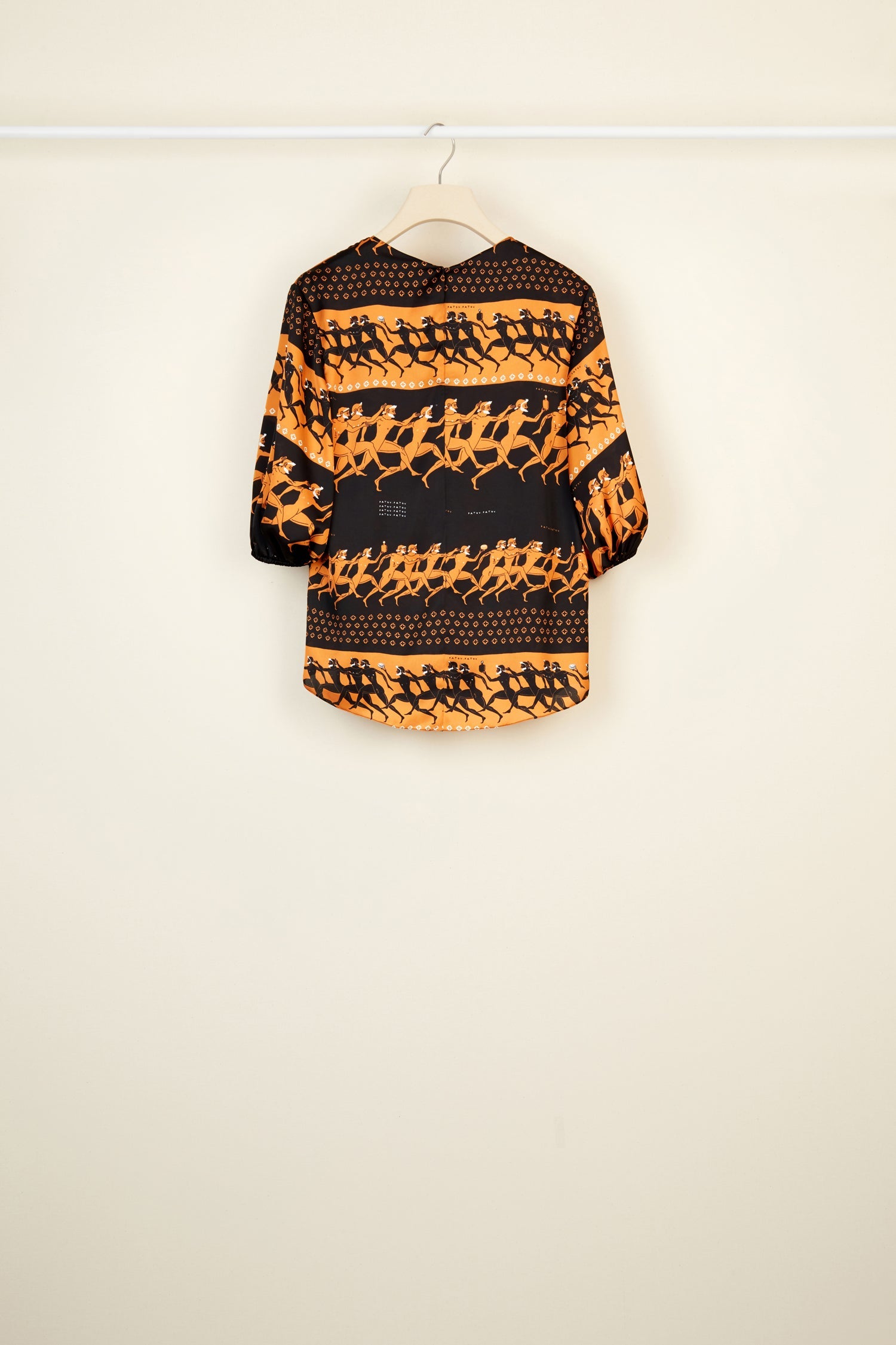 Blouse imprimée à manches ballons - Noir et ocre