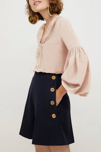 Blouse en soie à manches bouffantes - Beige Doré
