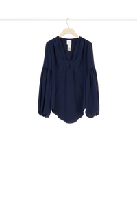Blouse en soie à manches bouffantes - Bleu Marine